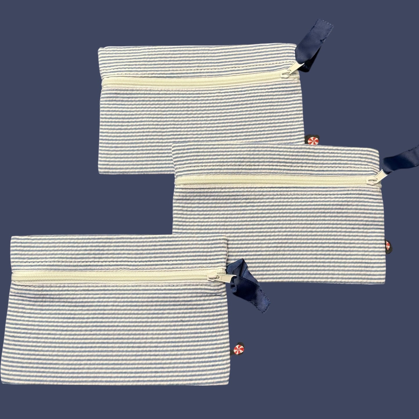 Navy seersucker cosmo bag (3 pack)