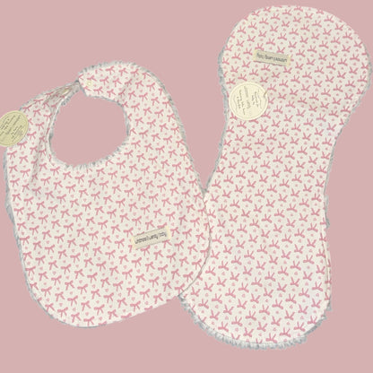 Sweet pink bows bib and burp cloth set