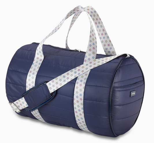 Navy Puffer Duffle with Multi Star Strap