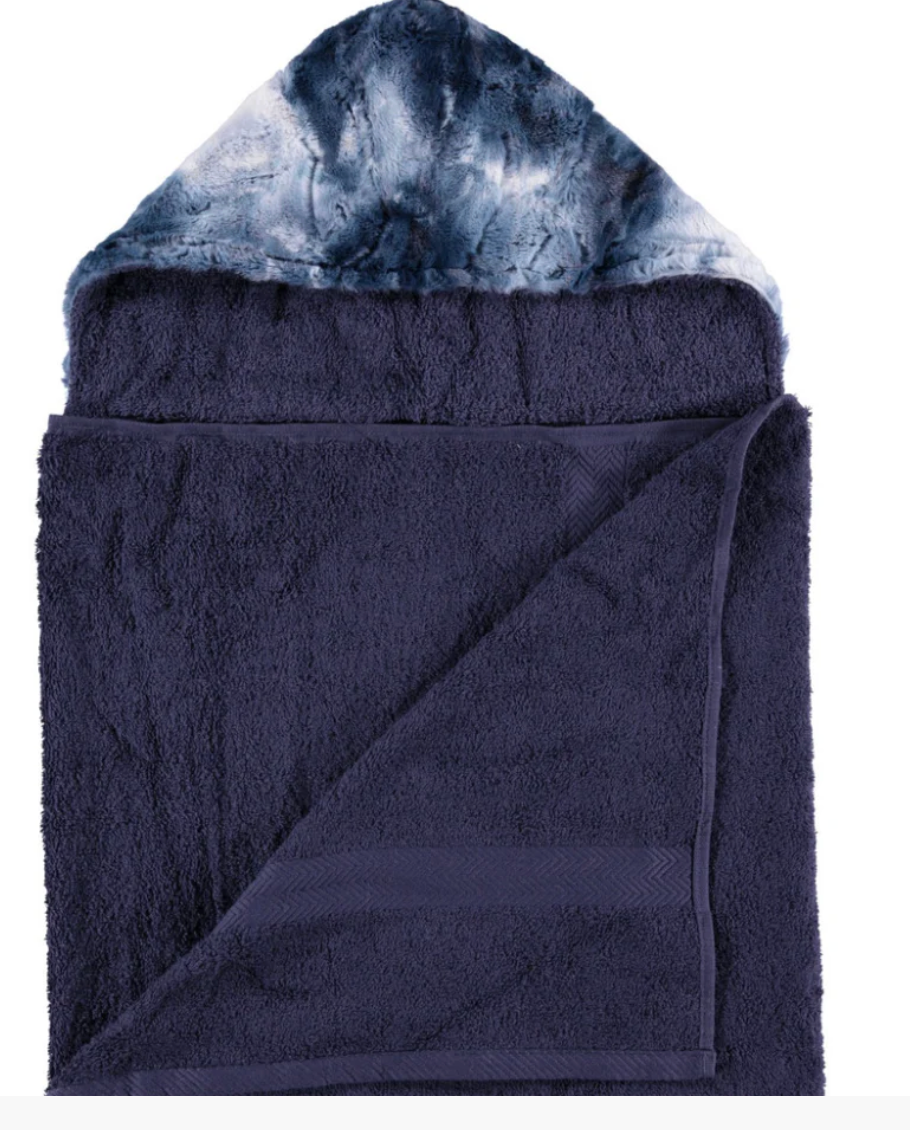 Navy/Luxe Marble Blue Hooded Towel