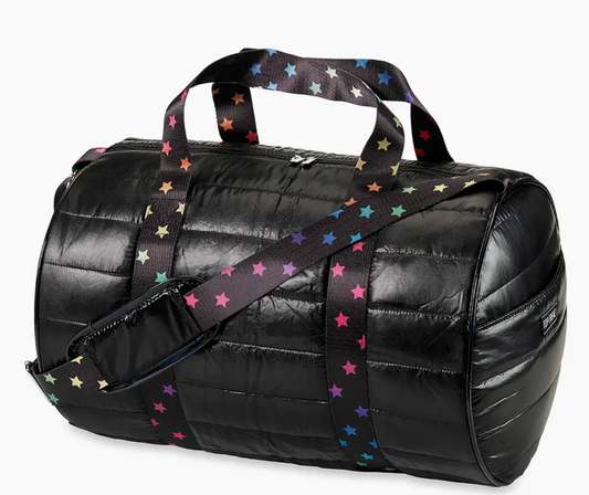 Black Puffer Duffle Bag Scatter Star Straps